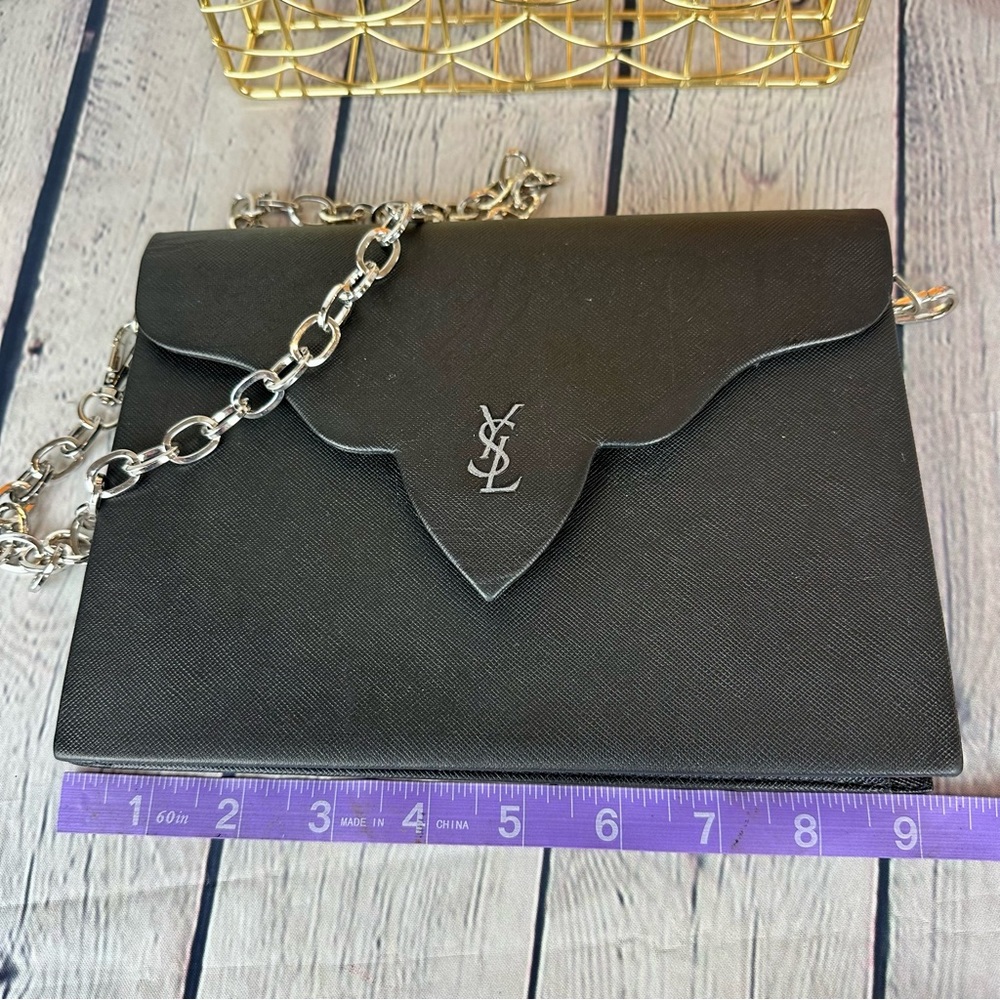 YSL YVES SAINT LAURENT Black Leather Clutch Crossbody  CUSTOM - Picture 10 of 12